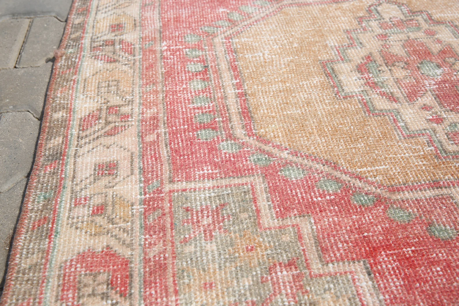 Hand Knotted Wool Rug, Vintage Oushak Style red Carpet