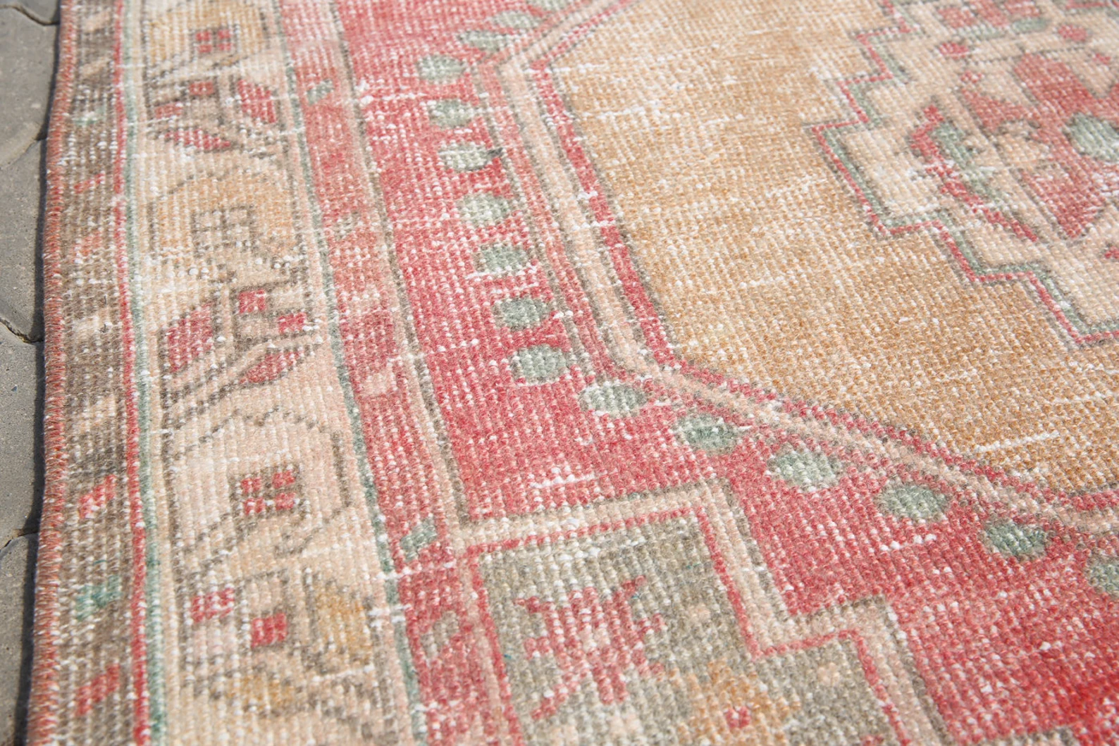 Hand Knotted Wool Rug, Vintage Oushak Style red Carpet