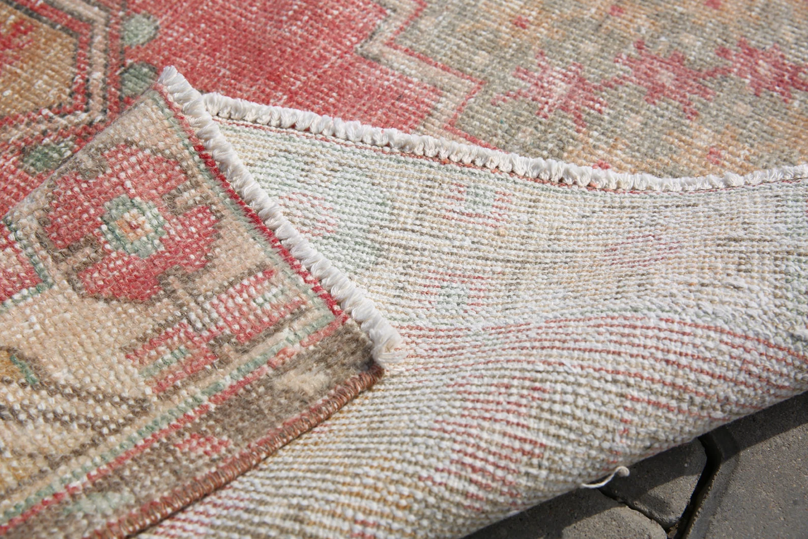 Hand Knotted Wool Rug, Vintage Oushak Style red Carpet