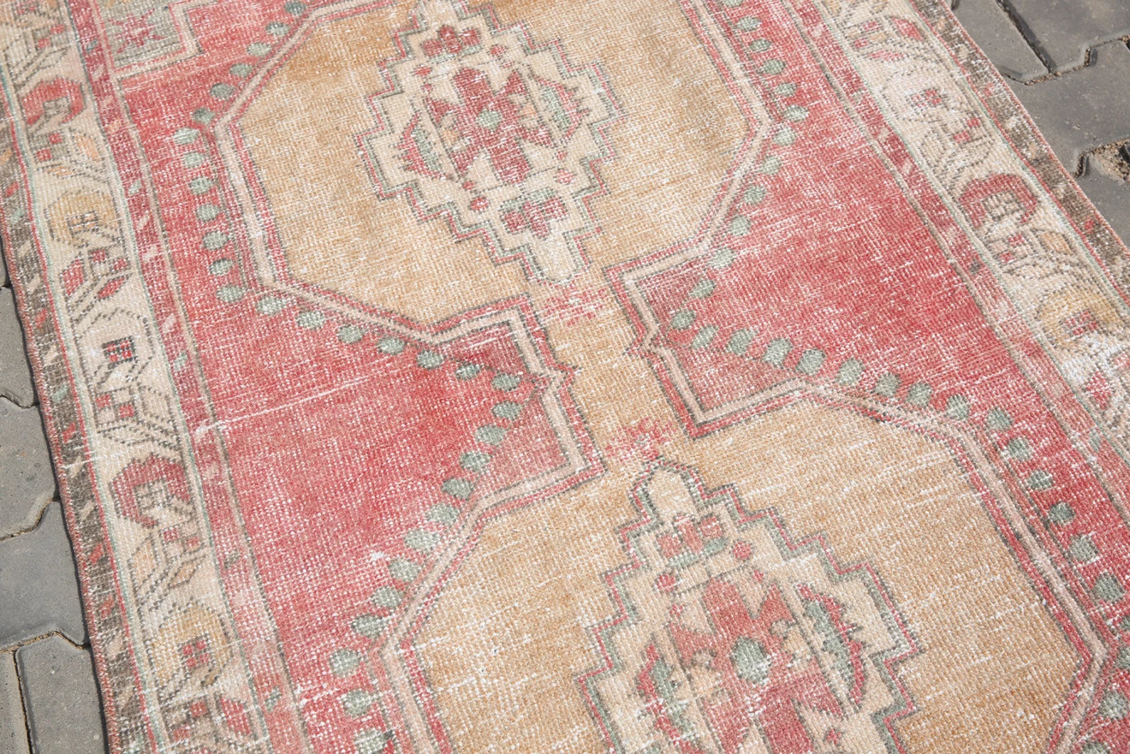 Hand Knotted Wool Rug, Vintage Oushak Style red Carpet