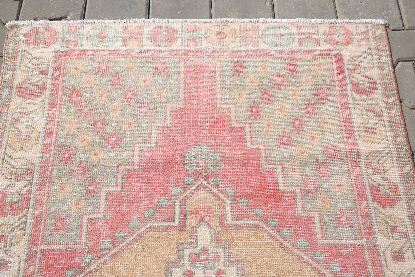 Hand Knotted Wool Rug, Vintage Oushak Style red Carpet