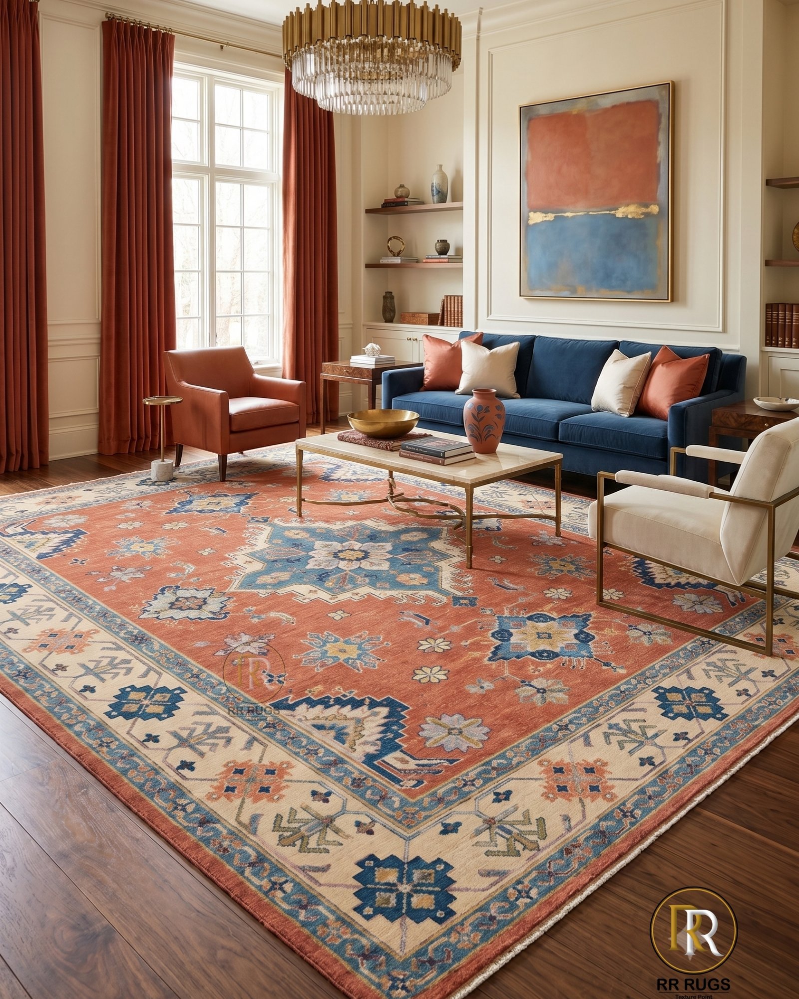Saffron Terracotta Geometric Medallion Oushak