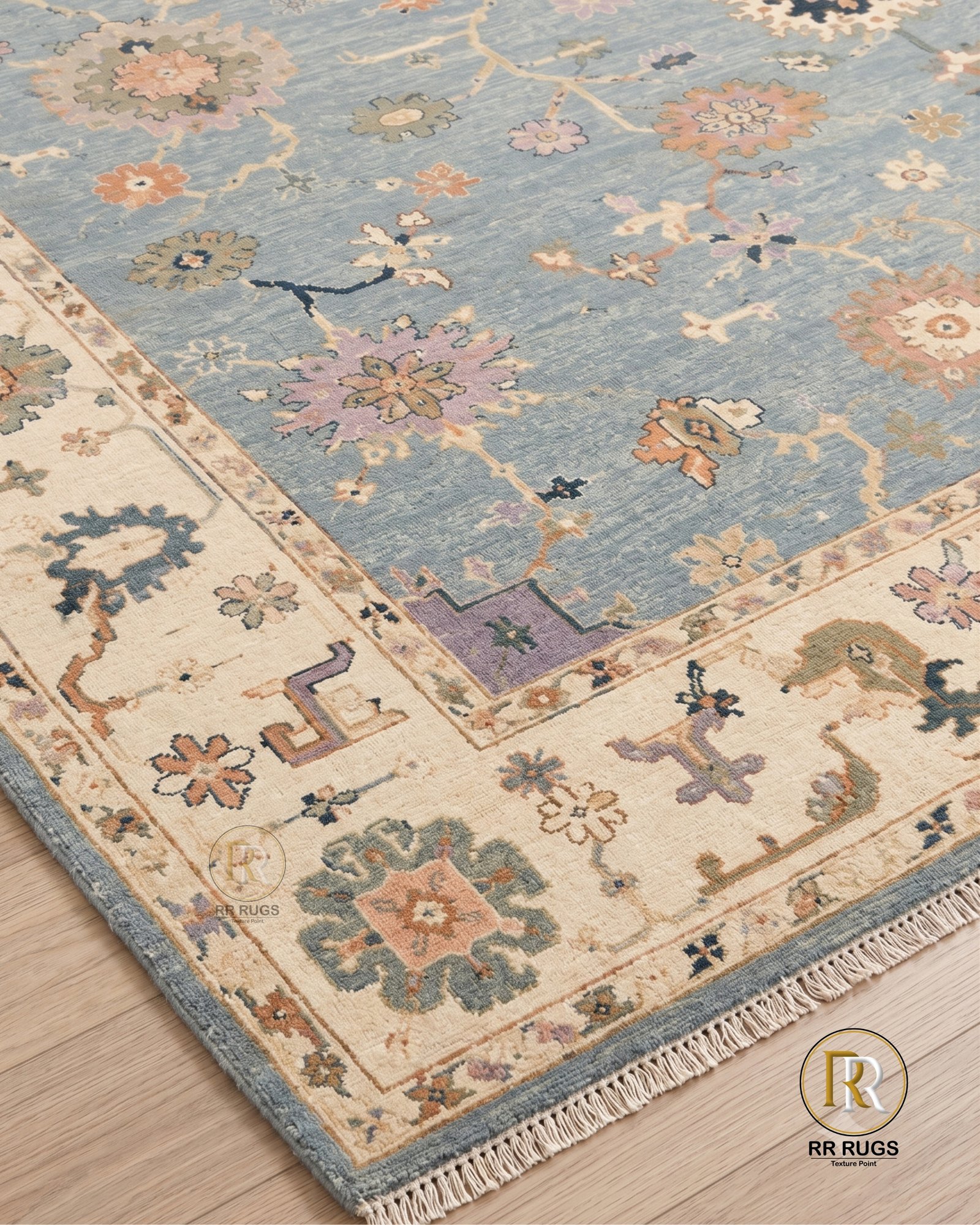 Serenade Dusty Blue Oushak Wool Rug