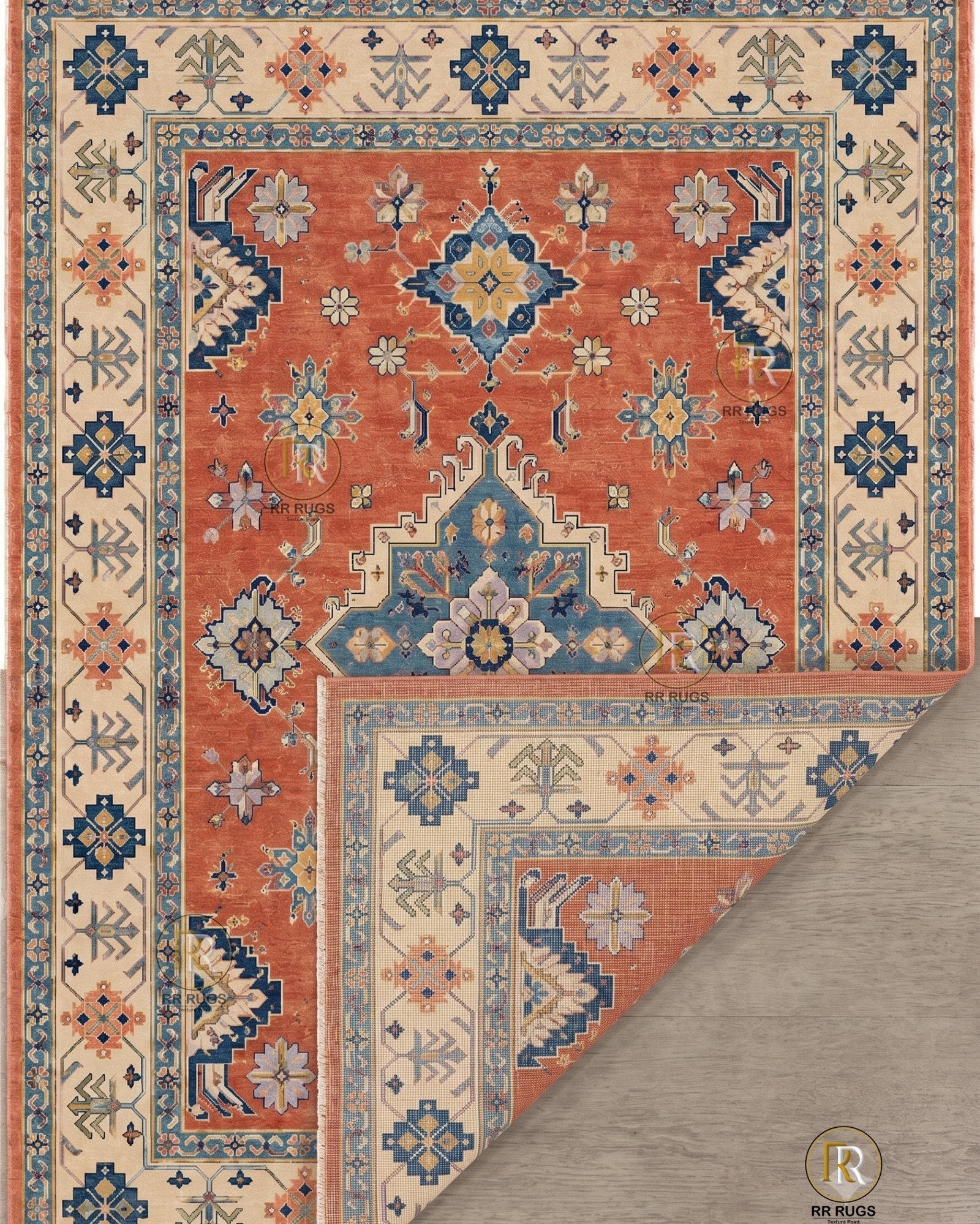 Saffron Terracotta Geometric Medallion Oushak
