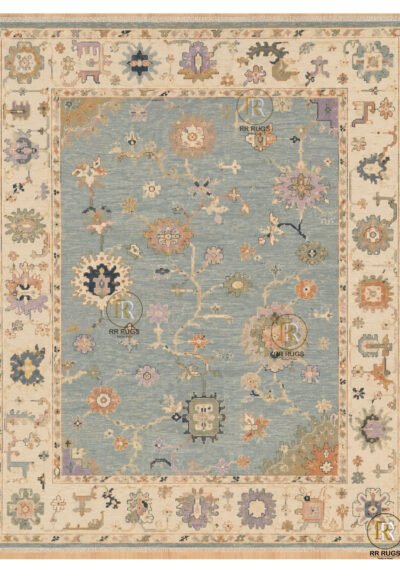 Caspian Dusty Blue Floral Oushak
