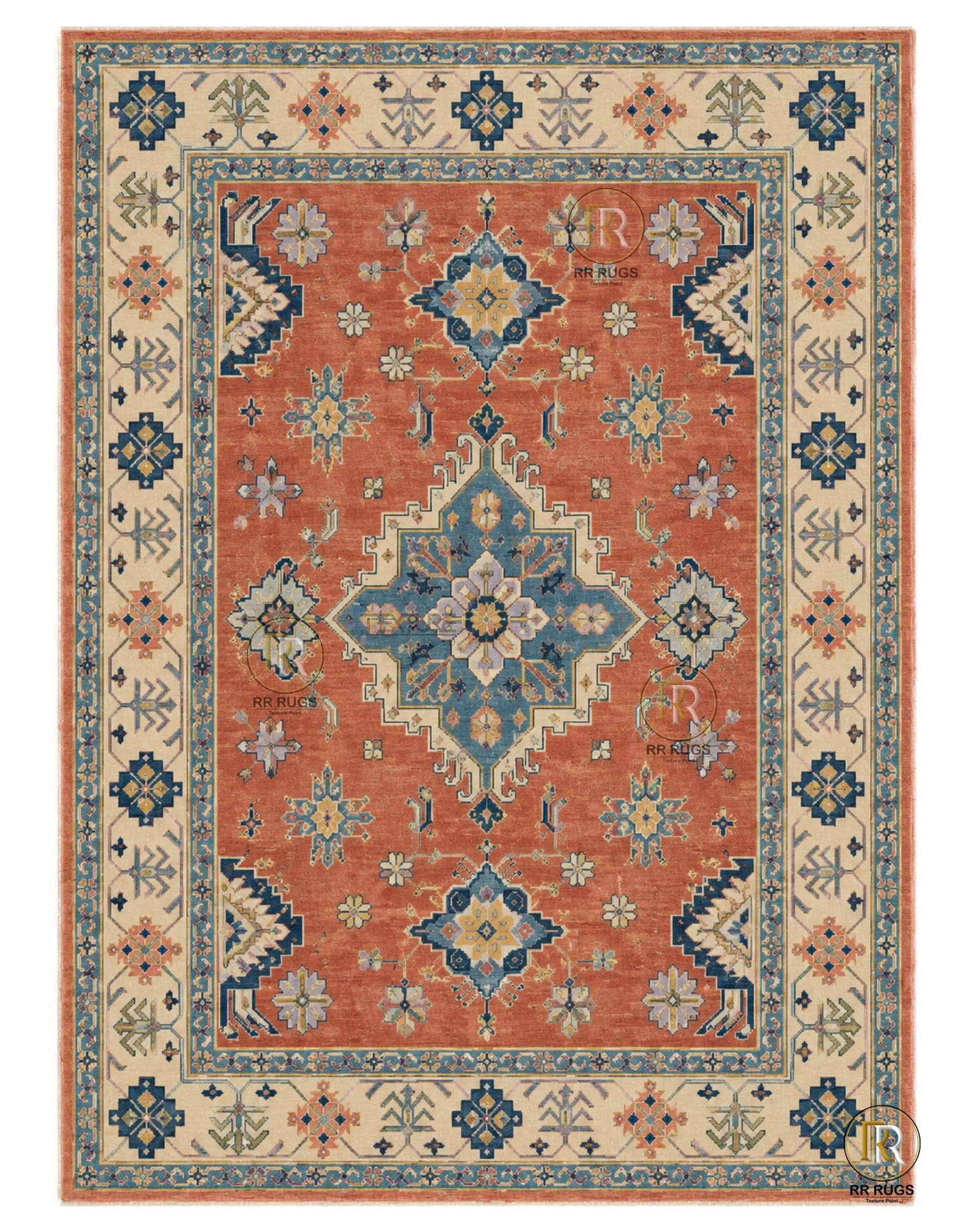 Saffron Terracotta Geometric Medallion Oushak